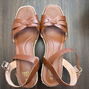Women’s size 11 espadrille wedge sandals brown faux leather time and tru